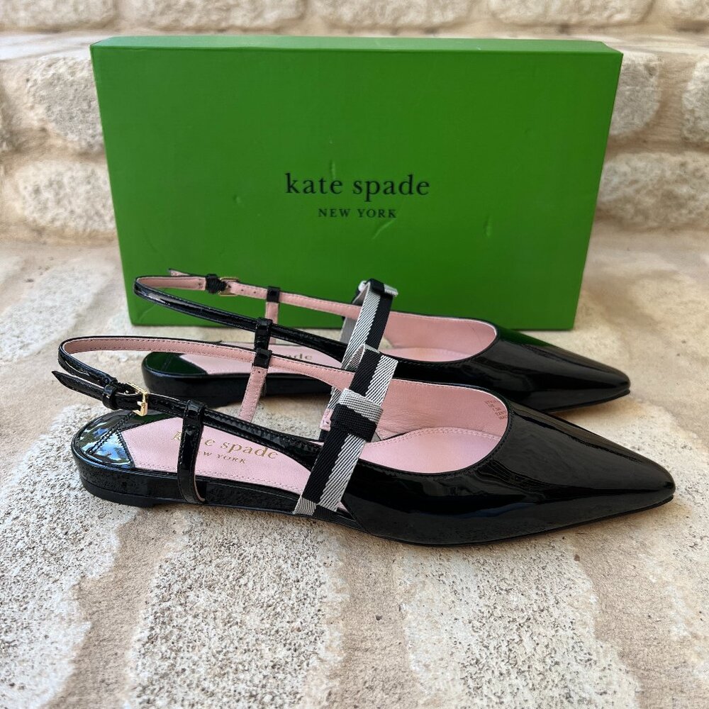 kate spade Maritza flats black patent leather bow slingback  7.5 B NEW NWT